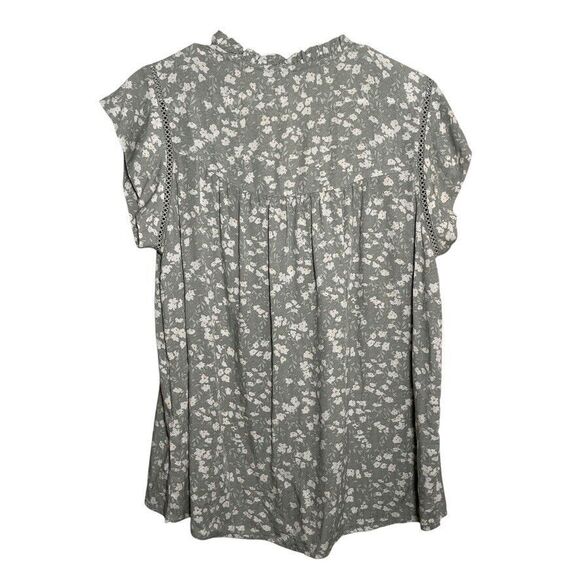 Buffalo David Bitton Blouse Women's Medium Green Floral V-Neck Short Sleeve Boho - Picture 4 of 8